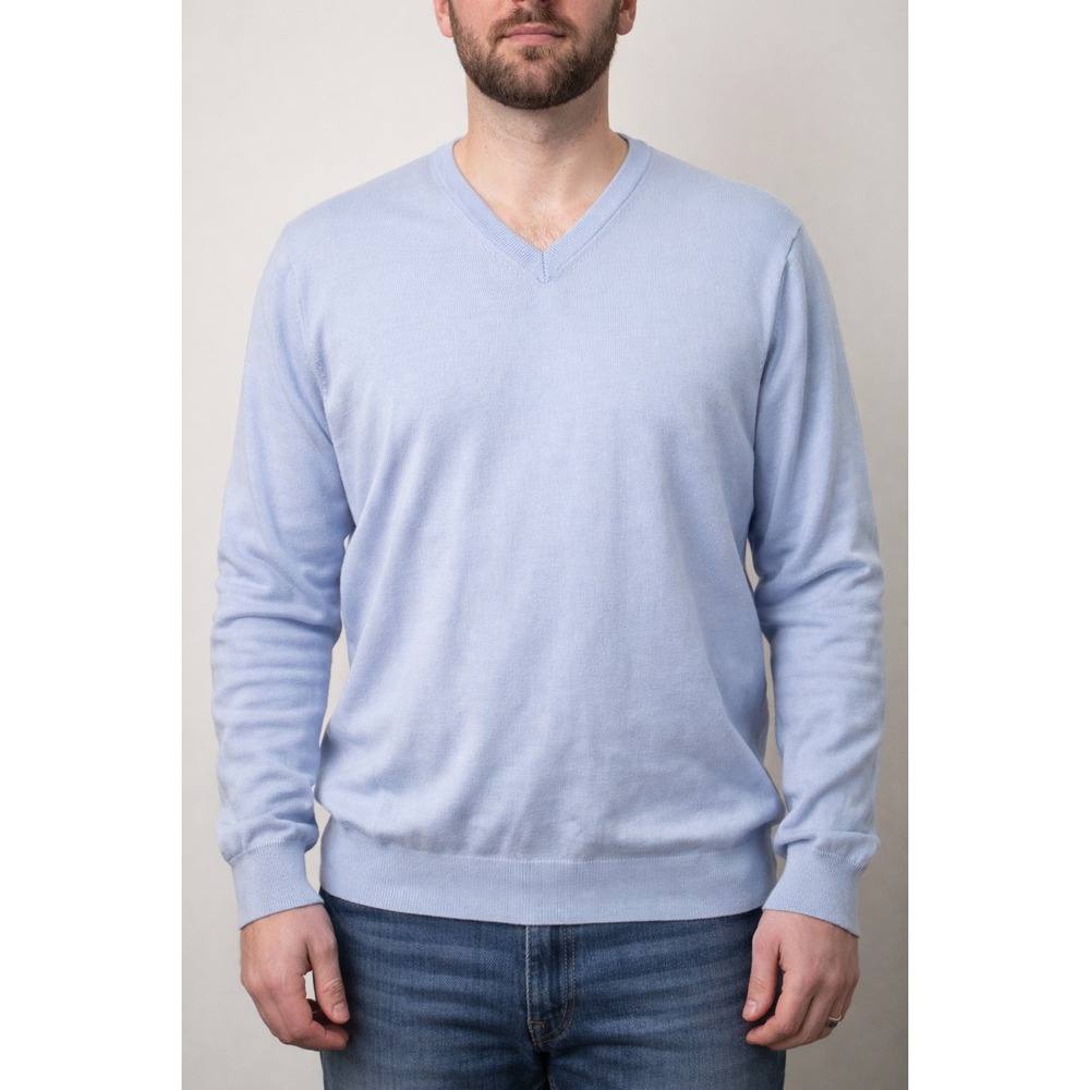 Mario Gilberto Merino Wool V Neck Sweater Mens XL Light Blue Made In Italy